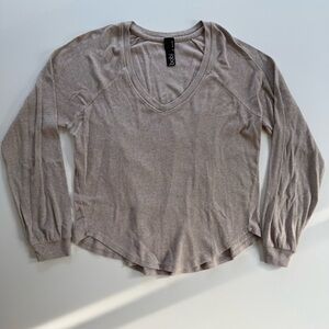 Bobi Los Angeles~Top~Women’s S~Tan~Raglan Long Sleeve~V Neck~Relaxed Fit~Ribbed